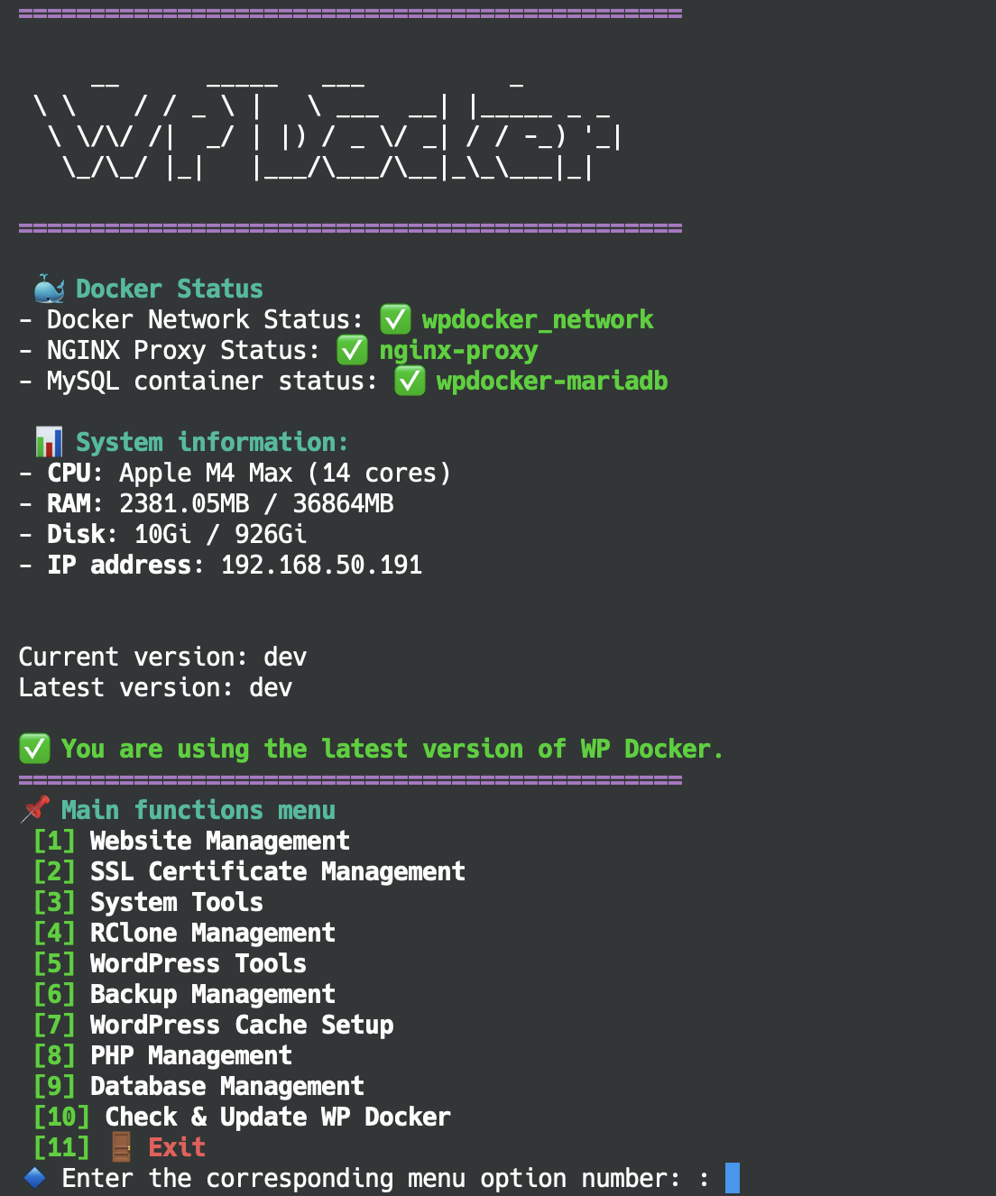 Main menu in English