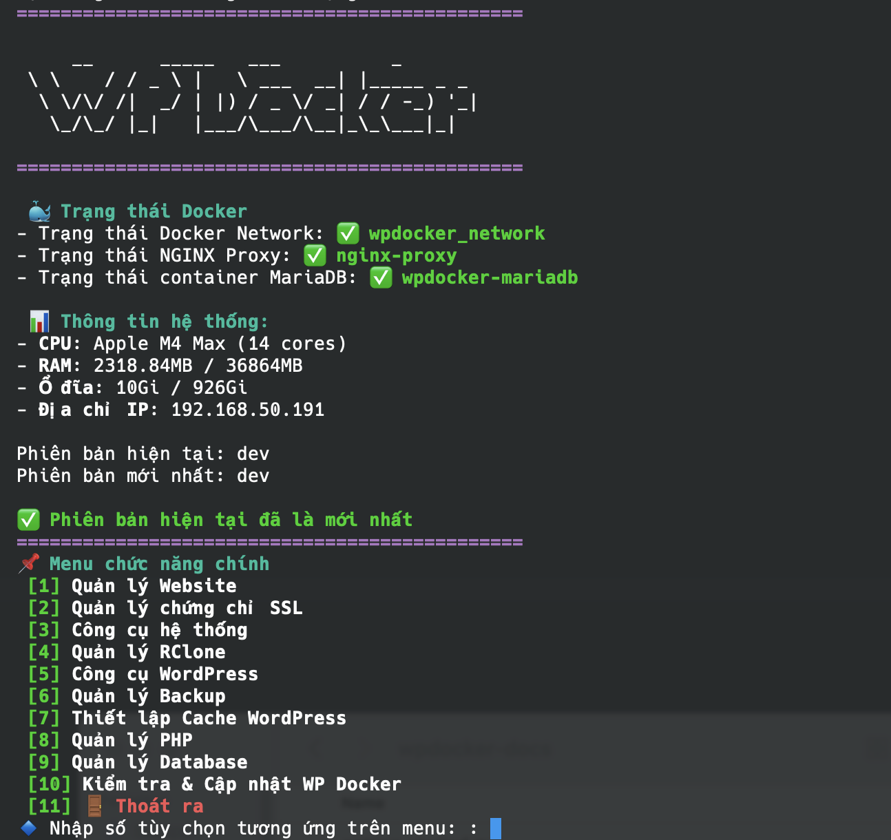 Main menu in Vietnamese